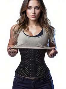 Abdominal Shaping Belt, Waist Slimming, Fat Burning, With 6 Adjustable Front Closures. - đen - Xem 2