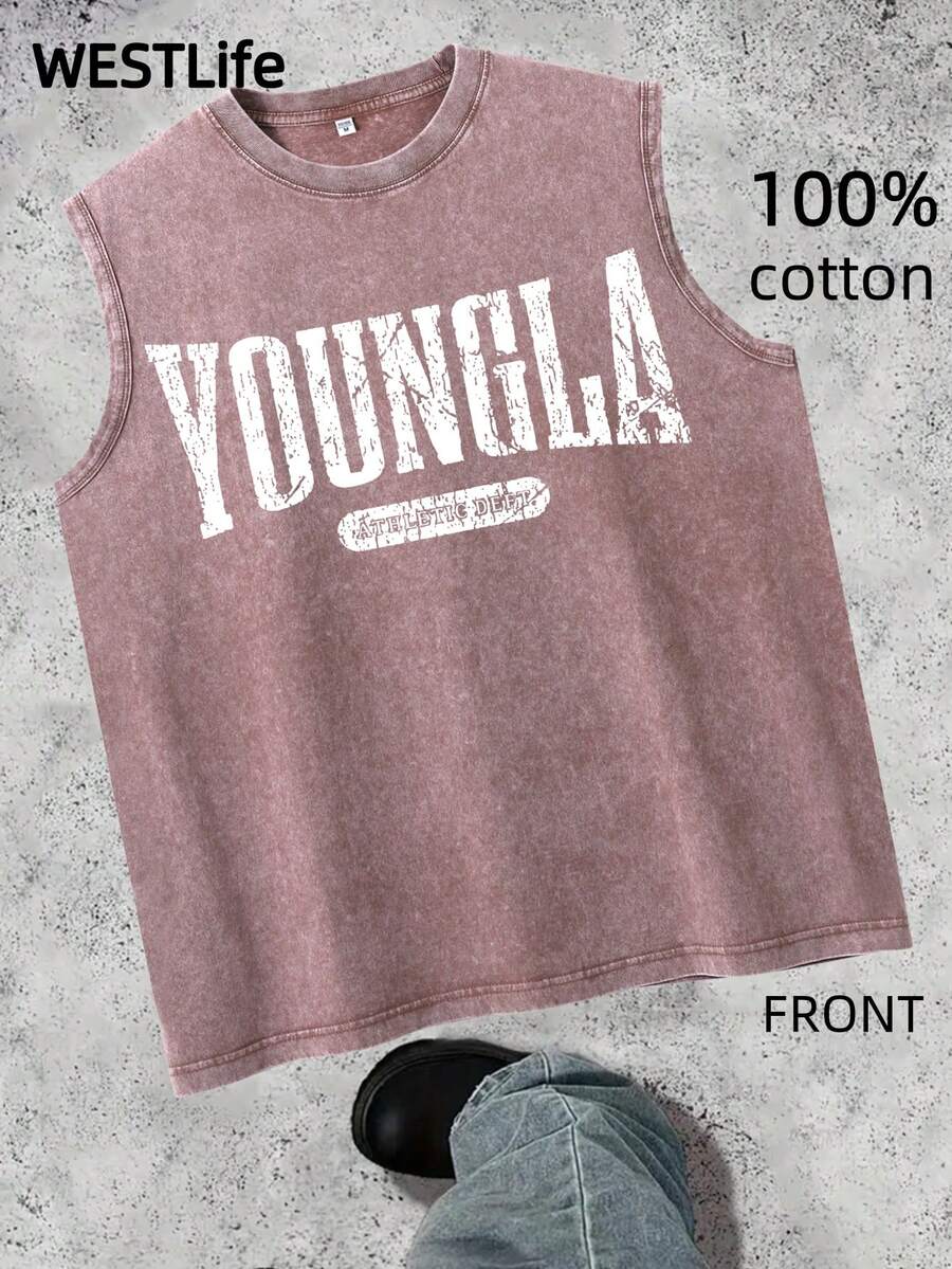 Men's Distressed Washed T-Shirt | Summer Men's Street Style Retro Graphic T-Shirt | YLA Distressed Text Design | Niche Fashion Men's Clothing Y2k Clothing | Unisex - 咖啡色 - 查看 1