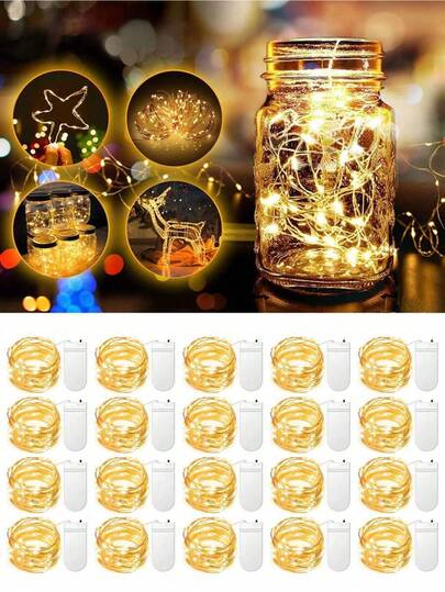 Đèn dây LED chạy bằng pin, đèn nhấp nháy, đèn dây đom đóm bằng dây đồng, thích hợp để trang trí trung tâm bàn tiệc cưới, trang trí bàn ăn, màu trắng ấm.