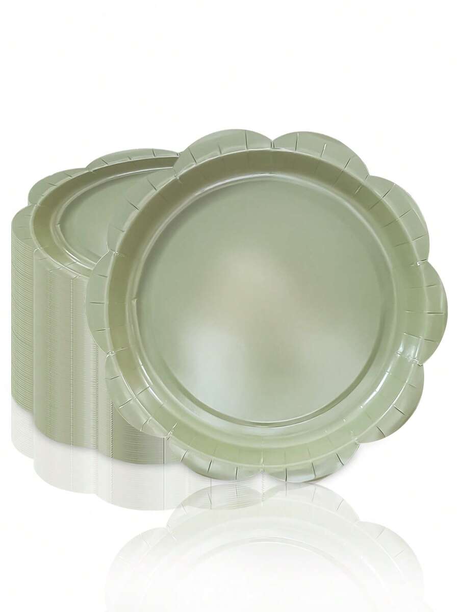 10pcs/20pcs/30pcsSage Green Flower Shaped Paper Plates - 2 Size (9inch/7inch) Disposable Dinner Plates For Birthday Party Baby-Shower Wedding Bridal Shower Boho Party Tableware Decorations Men Women - Mouse Green - View 1