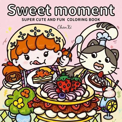 1 cuốn sách tô màu Sweet Moment dễ thương và vui nhộn - Hình minh họa đồ ăn và hoạt hình đáng yêu, các trang sách có hình ảnh những món ăn và nhân vật thú vị giúp giảm căng thẳng. Phù hợp cho cả trẻ em và người lớn để thư giãn thông qua hoạt động nghệ thuật. Món quà hoàn hảo cho các bé gái, thiếu niên và những người yêu nghệ thuật.