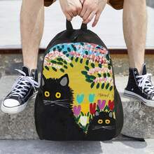 ZLIENSZUS Lightweight Backpack With  Lewis Art - Floral & Cat Design School Bag, Minimalist Everyday Backpack For College, Travel, Work - Durable Daypack For Women & Men, Easy-Clean Everyday Carry, Backpack For School, College Essentials, Playful Design, Comfortable Straps, Travel Accessory,  Accessory, Sturdy Construction, Versatile Carryall, Men And Women - 黑色 - 查看 4