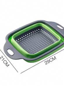 1pc Retractable Folding Drain Basket, Hollow Square Plastic Fruit & Vegetable Washing Tray For Kitchen - 29*21cm - View 2