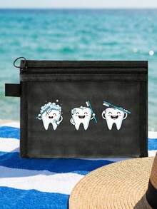 Cartoon Tooth Pattern Storage Bag, Mesh Portable Cosmetic Bag, Cute Toothbrush "Dental Care" Letter Print Makeup Bag, Travel Makeup Organizer; Essential For Vacation Swimwear Storage; Ideal Gift For Girlfriend; Foldable Lightweight Cosmetic Bag, Suitable For Business Trip And Carry-On Luggage. Must-Have For Summer Music Festivals. Suitable For Birthday, Back To School, Graduation Gifts, Travel Accessories - Multicolor - View 9