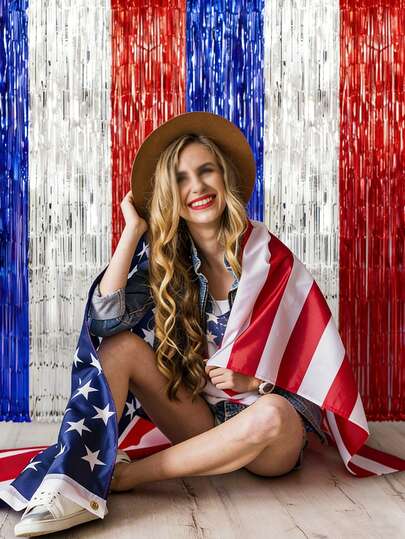 250周年纪念7月4日装饰品，红白蓝流苏爱国金属花环拍照道具，美国主题退伍军人节装饰