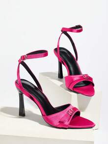 Women's Summer New Open Toe Thin High Heel Ankle Strap Metal Buckle Party Wedding Formal Occasion High Heel Sandals - Hot Pink - View 6