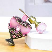 1个4毫升粉色花卉装饰心形玻璃香水瓶，带花卉装饰，可填充香水和精油，便携可重复使用，无香型，家居装饰配件（空瓶，不含香水） - 查看 6
