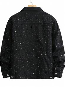 Spring & Autumn New Men's Denim Jacket, Black Textured Button Long Sleeve Casual Truck Driver Streetwear - Black - View 2