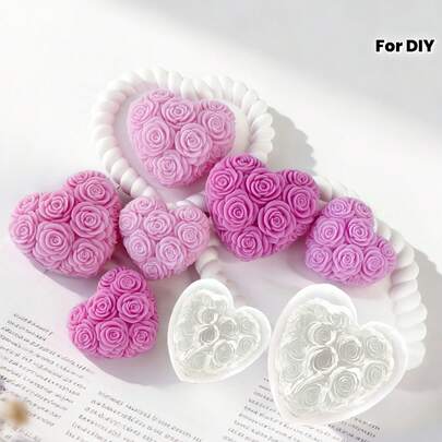1pc Rose Flower Silicone Candle Mold, DIY Floating Floral Heart Shaped Candle, Soap, Plaster Craft, Cement Clay Mold Wholesale, Suitable For Wedding Anniversary Or Valentine's Day Gifts, Home Decor Photo Props Resin Mold