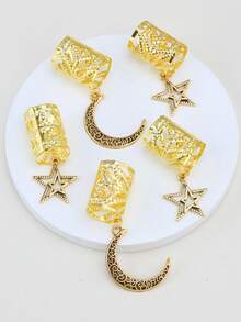 5件套女士编发饰品套装，星月发夹，适合节日、派对、日常佩戴，可作吊坠、礼物、发爪、发夹、发卡、发卡、夏季、假期、旅行 - 金色 - 查看 3