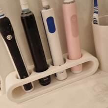 Electric Toothbrush Holder With 4 Compartments | Plastic Bathroom Storage Box For Neatly And Hygienically Storing Toothbrushes, Geometric Pattern Toothbrush Holder, Toothbrush Storage, Home Toothbrush Storage, Toothbrush Organizer - Multicolor - View 5
