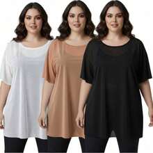 Set Of 3 Plus Size Tulle Blouses For Workout/Gym/Sheer Shirt - 彩色 - 查看 9