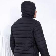 Men's Waterproof Nylon Puffer Jacket With Pockets And Hood - 黑色 - 查看 3