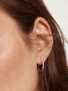 Bông tai khoen tròn cỡ trung sang trọng, thanh lịch bằng bạc Sterling 925, đính đá Cubic Zirconia, kiểu dáng thời trang dành cho nữ. - Bông tai vòng Zircon - Xem 5