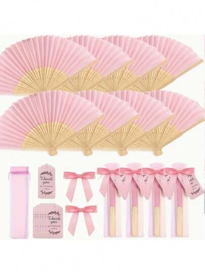 12/20pcs Pink Bamboo Folding Fans, Bridesmaid Gifts, Bachelorette Party Wedding Bridal Shower Decorations, Bride Favors, Wedding Decor, Party Decorations