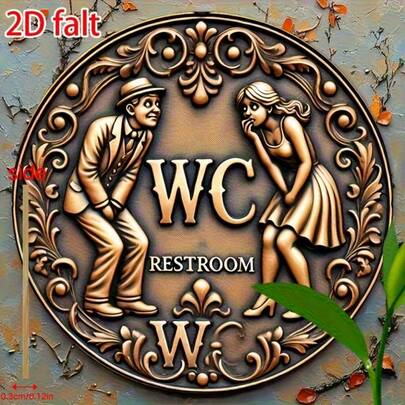 Biển báo nhà vệ sinh tròn bằng gỗ in 2D, 1 cái, tranh treo tường nghệ thuật bằng gỗ, trang trí tường tròn bằng gỗ kiểu cổ điển, dễ treo, làm bằng chất liệu gỗ, thích hợp trang trí nhà cửa, nhà bếp, phòng ăn, phòng ngủ, sân vườn, phòng tắm, nhà để xe, khách sạn, văn phòng, quán bar, trang trí phòng - Thiết kế mới nhất năm 2025, hoàn toàn phù hợp với 11 lễ hội, in 2D phẳng, lỗ đã được khoan sẵn theo kích thước hiển thị.