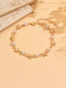 1pc Creative Hollow Starfish Faux Pearl Chain Anklet, Delicate Bracelet Anklet Jewelry, Versatile Daily Wear - Multicolor - View 2