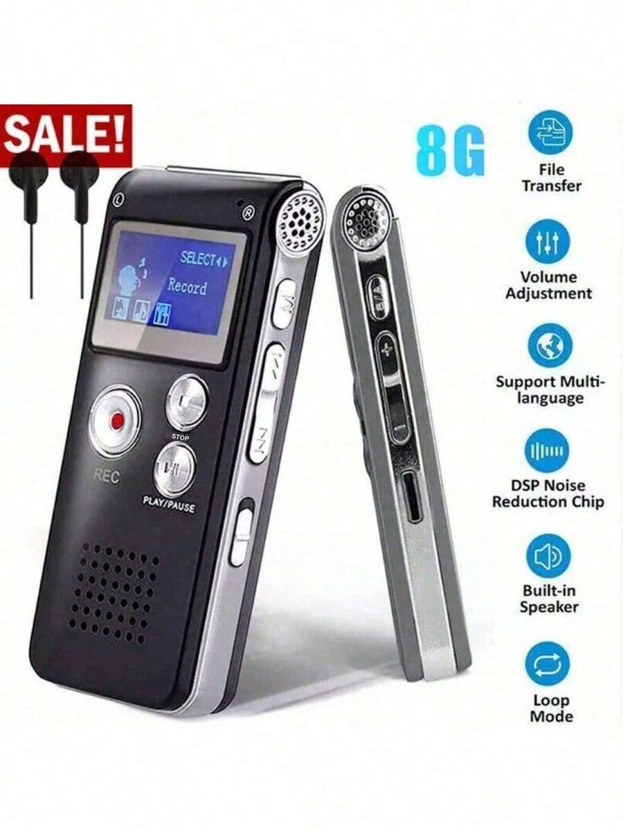 250mAh Digital Voice Recorder, Suitable For Students, Teachers, Journalists, Requires Adapter/Charger To Connect To Smartphone Or Other Devices