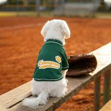 1pc Pet Baseball Jersey American Vintage Style Thin Breathable Sports Top For Medium And Small Dogs - Green - View 1
