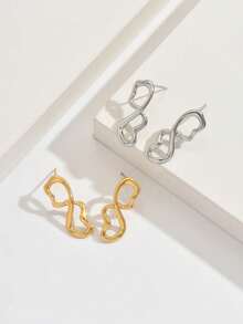 1 Pair Fashionable Asymmetrical Earrings, Unique Twisted Line Design, Minimalist Yet Elegant, Exuding Graceful Elegant When Worn - Earring - View 9