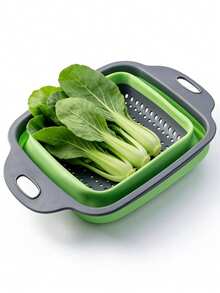 1pc Retractable Folding Drain Basket, Hollow Square Plastic Fruit & Vegetable Washing Tray For Kitchen - 29*21cm - View 5