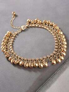 Bohemian Style Jingle Bell Anklet, Gold Rhinestone Tassel Anklet, Beach Summer Foot Jewelry, For Women - Multicolor - View 7