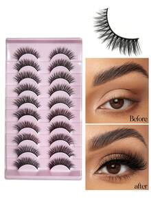 10对柔软轻盈、亲肤、浓密3D假睫毛，纤维自然分离，可重复使用，喇叭形设计，适合日常妆容和眼妆装饰。 - 查看 7