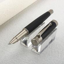 Luxury Black Silver Fountain Pen | Textured Metal Body Business Pen | Premium Gift For Office & Signature - Bent (Curved) 1.0mm - View 13