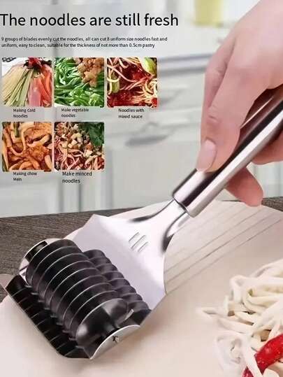 1pc 8.8inch Noodle Cutter,Stainless Steel Pasta Noodle Cutter,Handheld Dough Cutter, Noodle Pressing Machine, Pasta Spaghetti Maker Noodle Lattice Roller Handheld Dough Cutter For Kitchen Cooking(Random Color And Style)