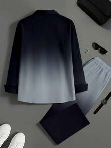 Plus-Size Men's Clothing, Spring Casual Long-Sleeved Shirt Two-Piece Set, Men's Plus-Size Shirt Set - Nhiều màu - Xem 3