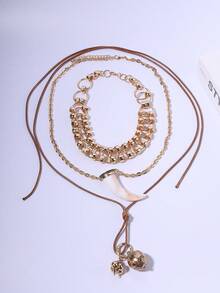 几何动物角吊坠项链，ZA风格，多层项链，轻盈奢华合金吊坠，女士 - 彩色 - 查看 3