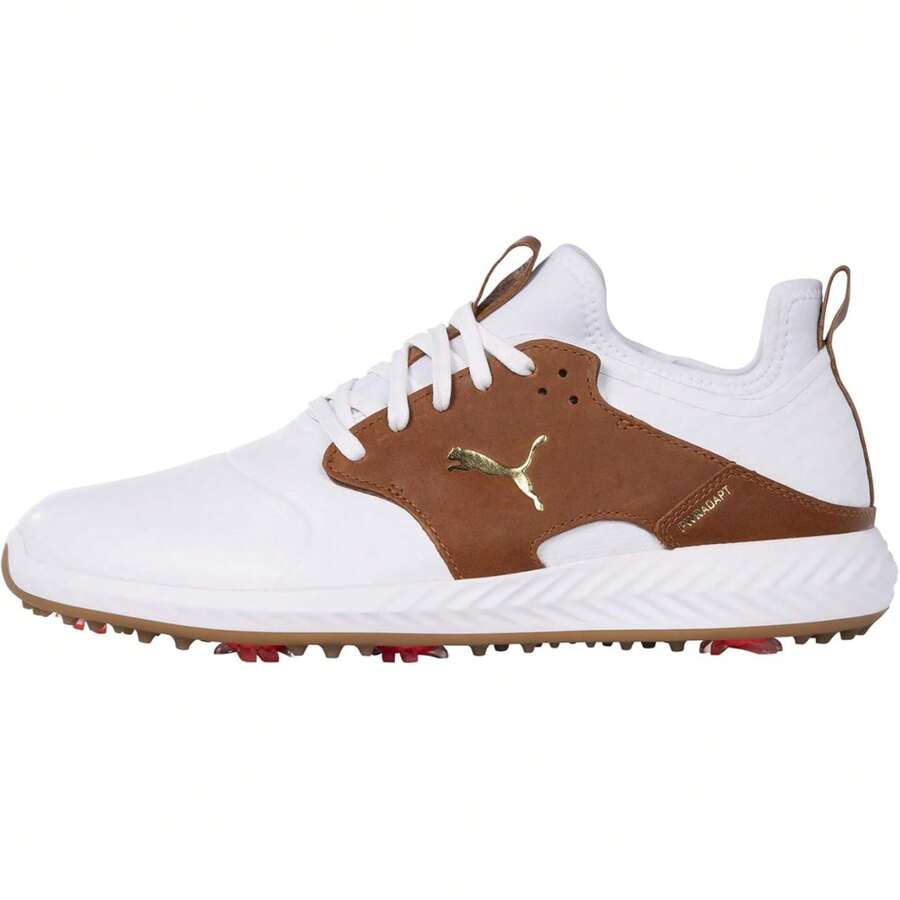 Puma Ignite Pwradapt Caged Men's Golf Shoes Spiked Cleats - White/Brown - View 1