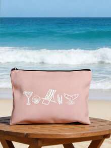 Custom Coastal Makeup Bag- Personalized With The Name "Last Toast Of The Coast" Design, Reusable Cosmetic Pouch With Design,Featuring Glasses And Seashells, Made Of Lightweight, Hand-Painted Style, Lightweight, Cosmetic & Toiletry Organizer Bag - Multicolor - View 8