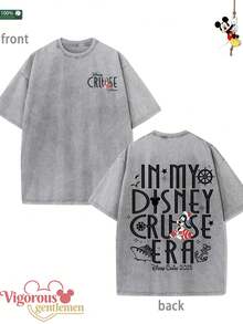 Disney Park Pattern Gray T-Shirt Summer Clothing Vintage Washed 230g Pattern T-Shirt - 灰色 - 查看 1