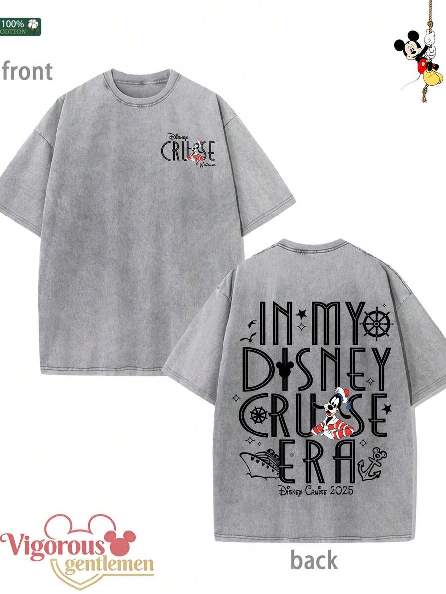 Disney Park Pattern Gray T-Shirt Summer Clothing Vintage Washed 230g Pattern T-Shirt - 灰色 - 查看 1