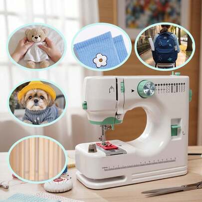 Manovix 12种内置针迹，2速迷你电动缝纫机，适合初学者使用的便携式家用缝纫绗缝机，带自由臂、脚踏板和基本缝纫工具套装，轻巧便携，适用于服装修补和DIY绗缝项目，是送给缝纫和手工爱好者的完美圣诞节、生日节日礼物。