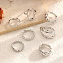 7件套不对称金属光滑戒指，个性百搭戒指，适合女性日常佩戴 - 彩色 - 查看 11