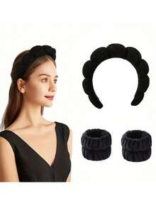 Spa Sponge Headband Face Mask Wristband Set, Face Mask Headband, Skin Care Headband, Makeup Removal And Skin Care Headband, Shower, Ladies Hair Accessory Gift Set - Headband + Wristband - View 1