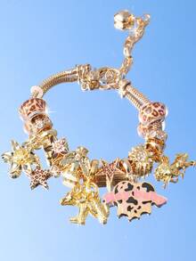 1件西部牛仔风格手链，豹纹西部风格手链，豹纹爱心婴儿手链，豹纹星星手链，西部风格仙人掌牛仔靴手链 - 金色 - 查看 12