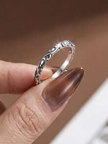 1pc 925 Sterling Silver Vintage Unique Vine Circle Ring, Suitable For Women's Daily Decoration, Couple's Date Gift, Birthday Gift - Silver - View 4