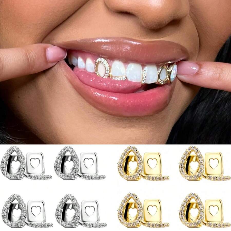 THATBOY 1颗/2颗/4颗 单面双面镂空铜微镶嵌氧化锆石牙饰，女士款，可调节