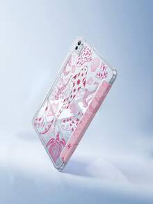 Pink Ocean Elements Shockproof Acrylic Crystal Clear Adorable Cartoon Marine Animal Shark And Seashell Double-Sided Back Cover Compatible With Ipad 7th 8th And 10th Generation 10.2 Inch It Has A Built-In Pen Slot Supports Sleep/Wake Function And Multiple Folding Stand Modes Gift Birthday - Multicolor - View 3