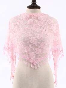 1件装女士经典蕾丝镂空玫瑰披肩，时尚流苏三角围巾新娘头饰，优雅女士蕾丝头巾 - 彩色 - 查看 22
