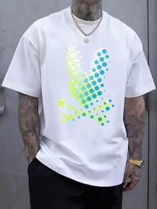 Camiseta Para Hombres De 220g Algodón Puro, Diseño De Conejo Calavera Con Puntos Multicolores - Blanco - Ver 1