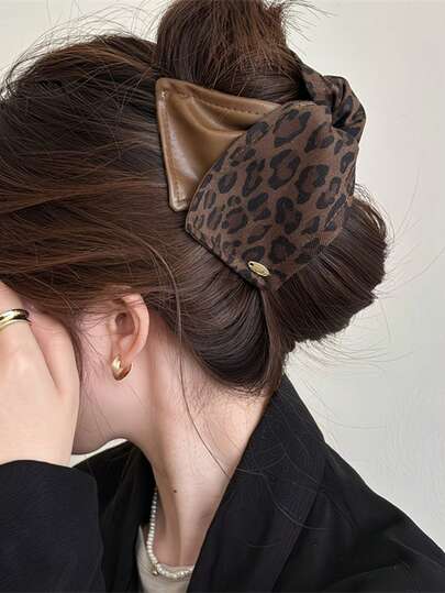 1 chiếc kẹp tóc hình tam giác họa tiết da báo cổ điển, kích thước lớn dành cho tóc dày, phụ kiện buộc tóc đuôi ngựa cao cấp cho mùa thu/đông/hè, phụ kiện tóc đi biển/nghỉ mát.
