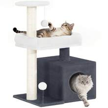 HaluPeit Cat Tree, 75 Cm Small, Multi-Level Cat Tower With 2 Sisal Scratching Posts, Cozy Caves, Resting Platform, Top Viewing Platform, Pom-Poms - Dark Grey - View 8