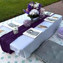 (22 Candy Color Party Table Runner) Rectangular Cheese Cloth Table Runner, Bohemian Gauze Cheese Cloth Table Cloth, Rustic Transparent Table Cloth, Suitable For Wedding, Birthday Or Holiday Party Cake Table Decor, Romantic Banquet Table Decor Table Runner, Party Table Cloth For Indoor And Outdoor - Dark Purple - View 7