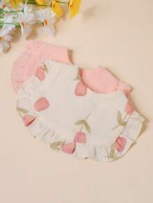 3/4pcs Baby Rose & Tulip Print Bibs With Ruffle Trim, Solid Color Soft Drool Bibs - Multicolor - View 7