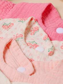 3/4pcs Baby Rose & Tulip Print Bibs With Ruffle Trim, Solid Color Soft Drool Bibs - Multicolor - View 8