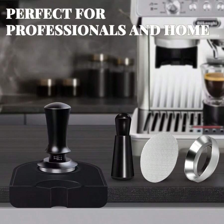 6件套不锈钢咖啡工具套装，包括1个压粉器、1个量粉漏斗和1支拉花笔，专为实用和专业用途而设计。 - 彩色 - 查看 1